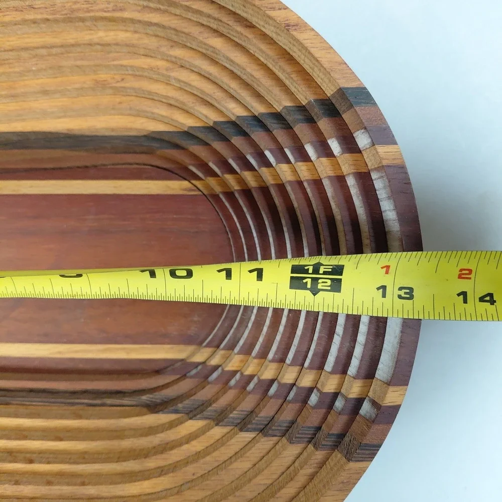 Vintage Deep Spring Collapsible Wooden Basket Tri-Color Wood Bowl Folding Signed